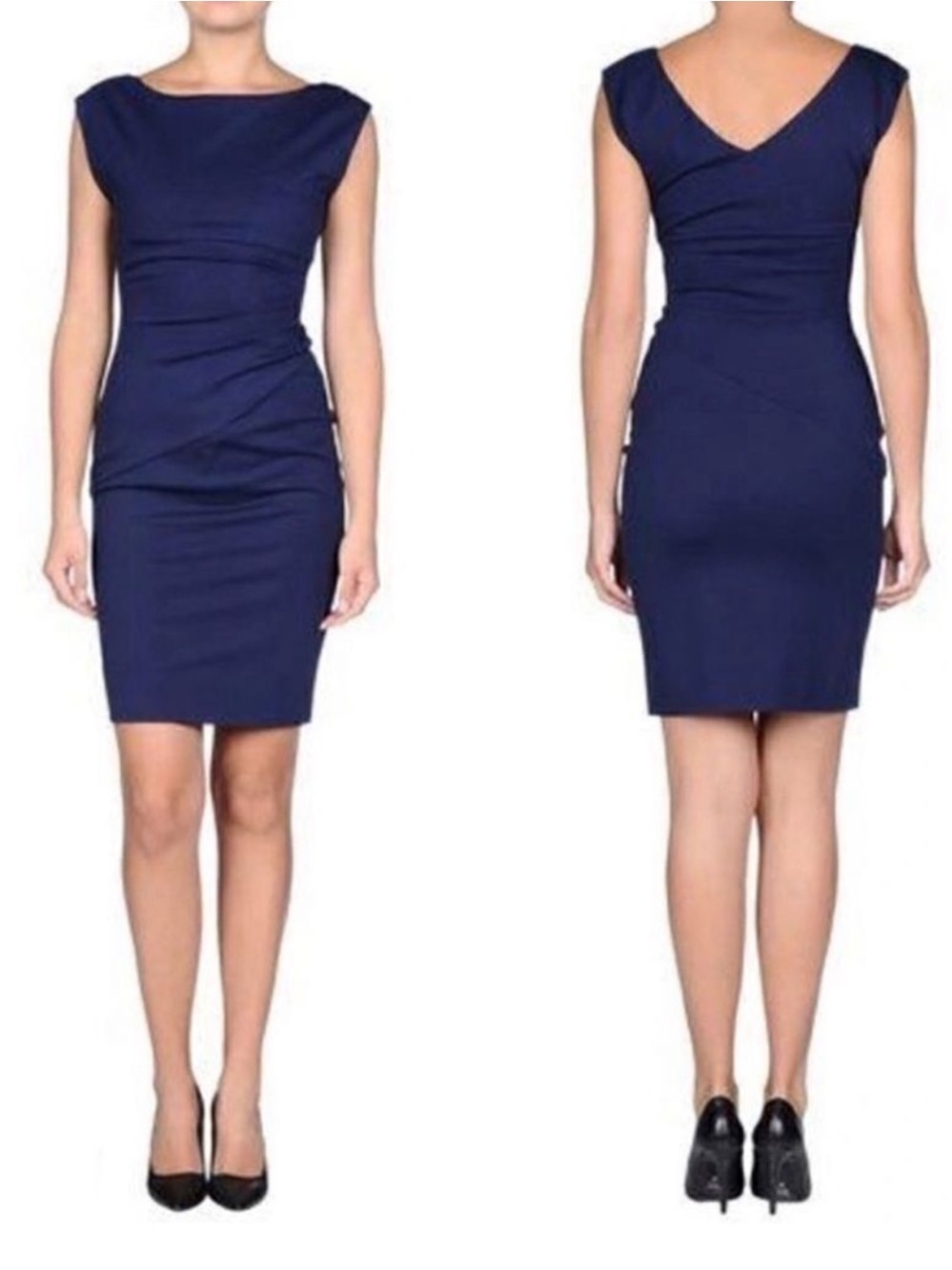 NWOT DVF Jori Ruched Sheath Dress in navy-Size 6